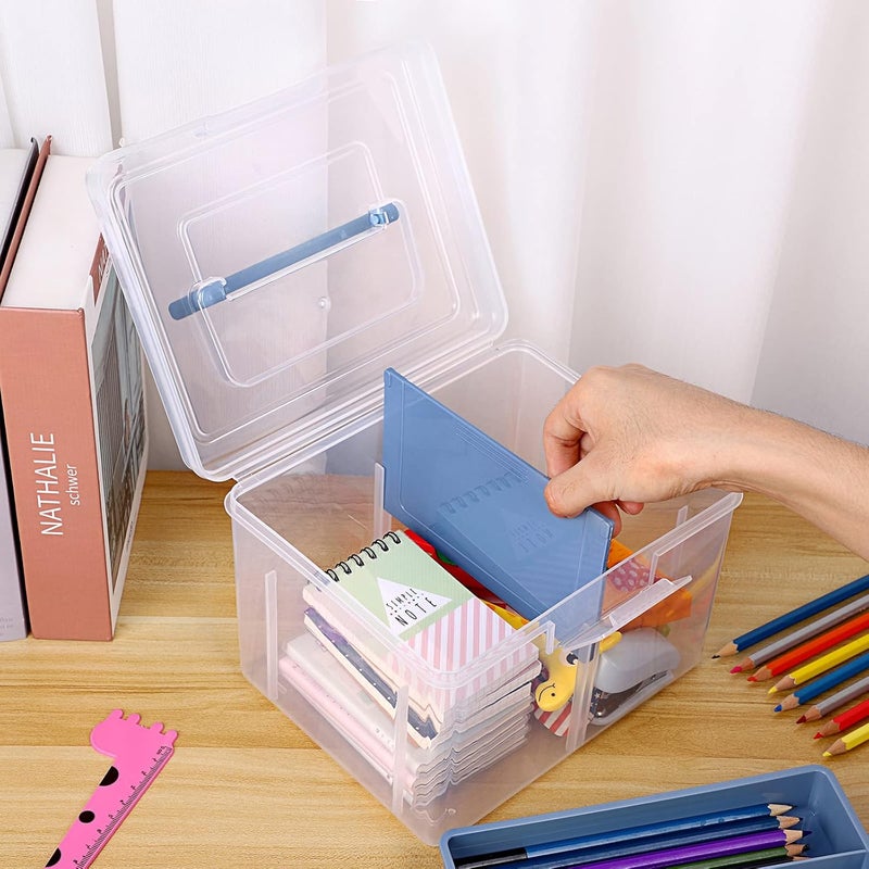 BTSKY 2 Layer Clear Plastic Dividing Storage Box with Removable Tray Multipurpose Stationery Storage Box with Handle Portable Sewing Box Art Craft Supply Organizer Home Utility Box (Small Blue) - Image 3